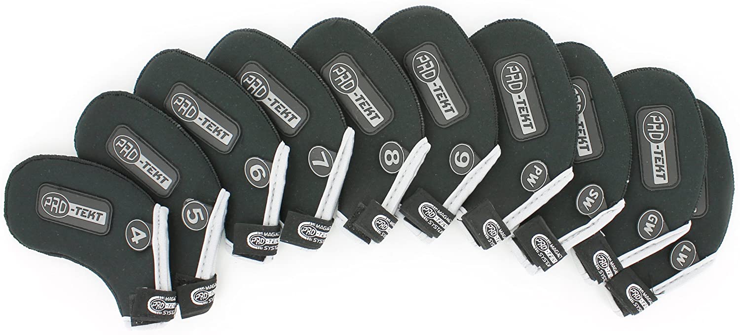 Pro-Tekt Neoprene 10 Piece Velcro Golf Club Iron Headcover Set - Right Handed, Black/Silver, ZHCPTNDS, 10 Piece Iron Headcover Set