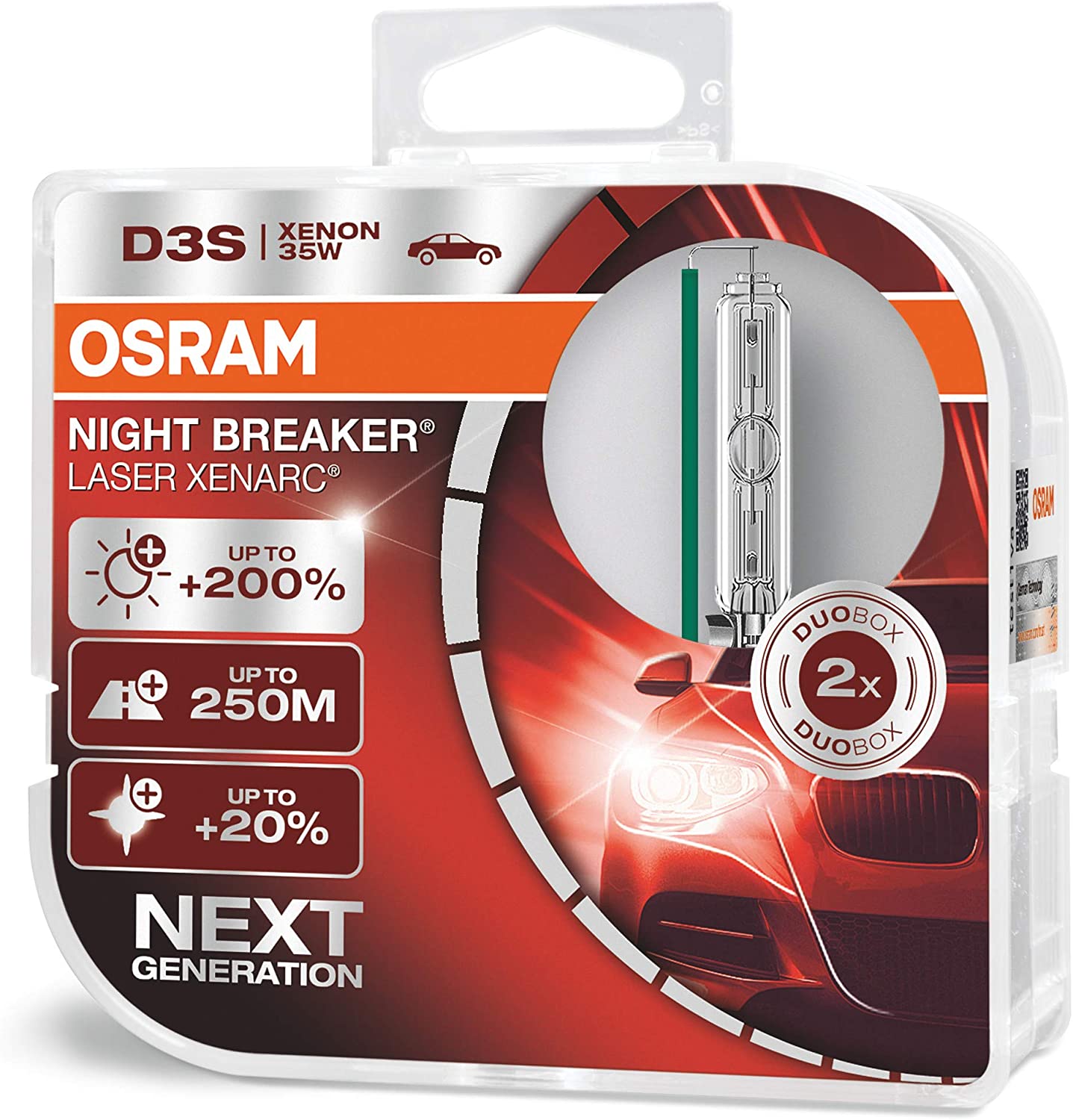 OSRAM XENARC NIGHT BREAKER LASER D3S, +200% more brightness, HID xenon bulb, discharge lamp, 66340XNL-HCB, duo box (2 lamps)