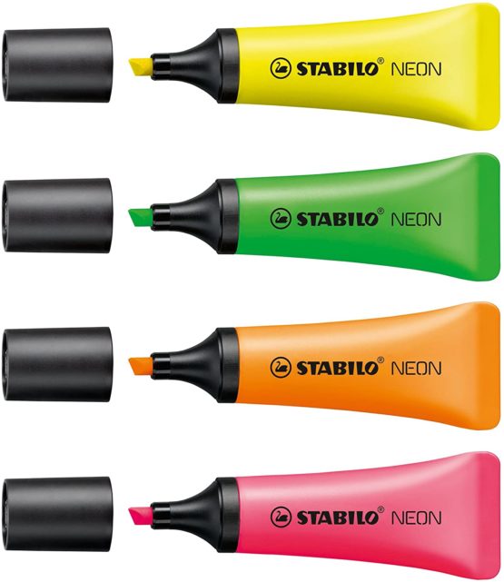 Highlighter - STABILO NEON Pack of 4 Assorted Colours - Image 4