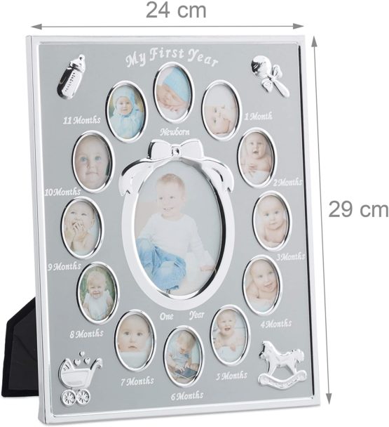 Relaxdays Nursery Picture Frame for 13, Month Aluminium Photo Calendar, 29 x 24 cm, Display Collage, Silver, 29 x 24 x 0.85 cm - Image 3