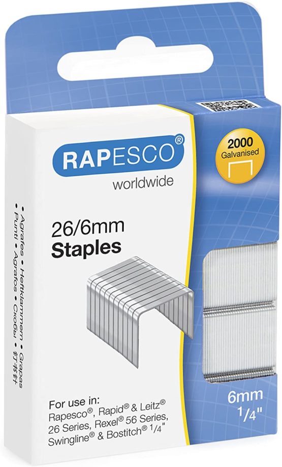 Rapesco S2662MA3 26/6 mm Galvanised Staples - Box of 2,000