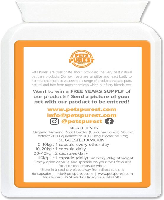 Pets Purest 100% Natural Premium Turmeric For Dogs 10,000mg with Active Bioperine Cats, Horses & Pets Powerful Antioxidant Supplement For Joints & Hips 60 capsules - Image 4