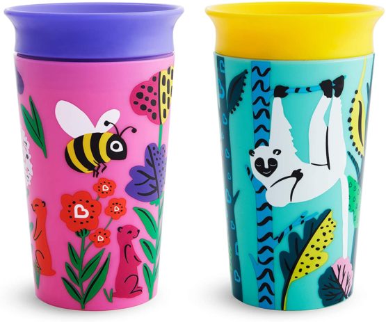 Munchkin Miracle 360 WildLove Sippy Cup, 9 oz / 266 ml, 2 Pack, Bee/Lemur