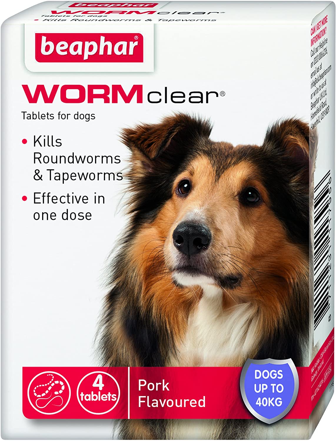 Beaphar, WORMclear® Tablets for Dogs up to 40kg, 4 Tablets, Kills All Common UK Intestinal Worms (Roundworms & Tapeworms)