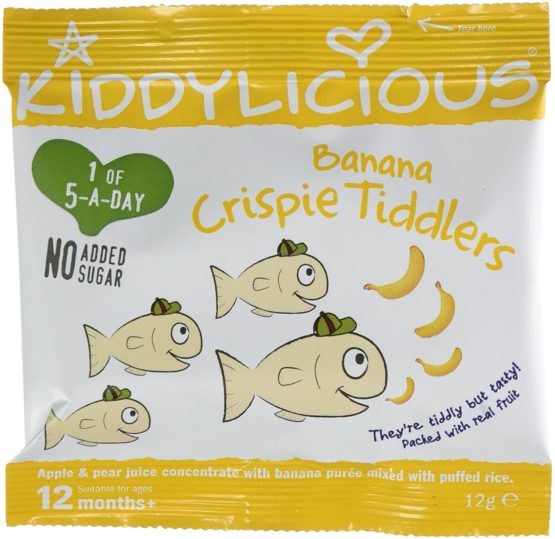 Kiddylicious Banana Crispy Tiddlers | Real Fruit Kids Treat | Suitable for 12 Months+ | 18 x 12g Packs