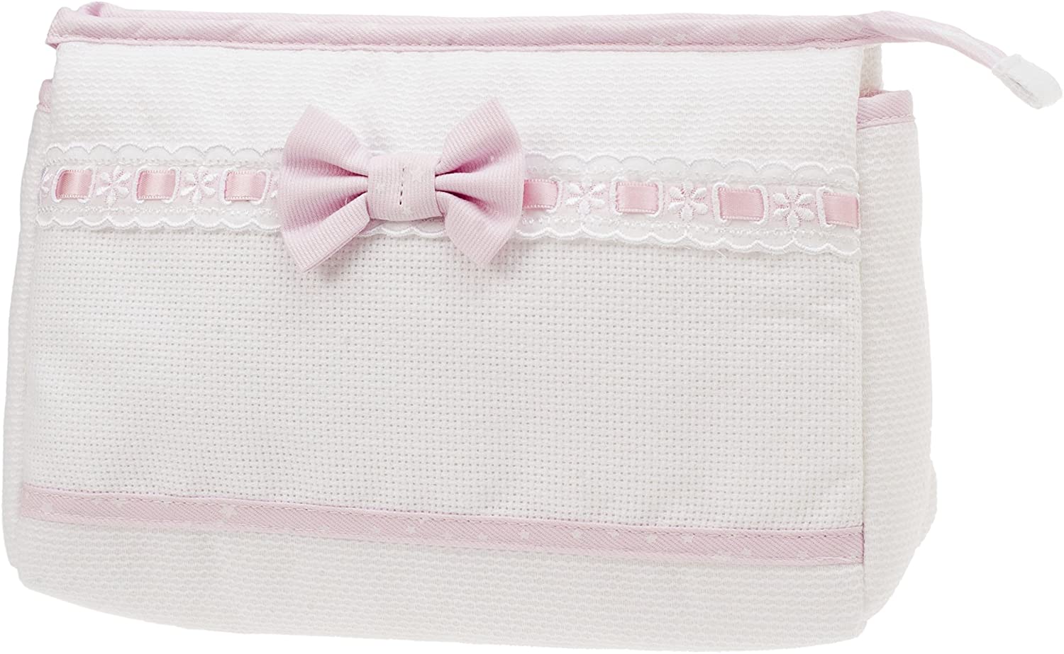 FILET - Travel Bag with Zipper, Aida Canvas Pocket Travel Bag for Embroidery Size 24 x 16 x 6 cm, Colour White and Pink