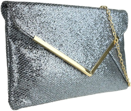 Girly HandBags Yellow Gold Glitter Clutch Bag Large Flat Ladies Sparkle Evening Metallic Prom - Image 2