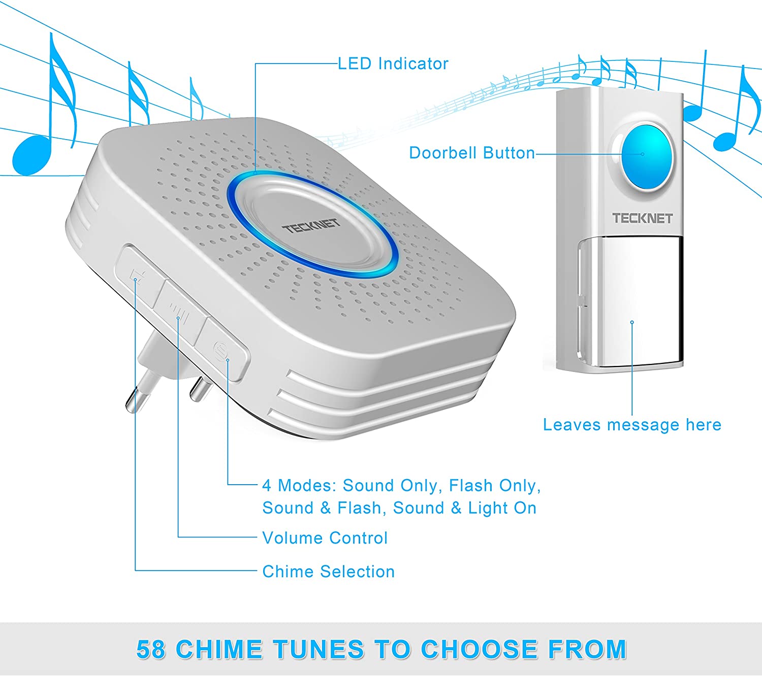 Premium Twin Mains Plugin Wireless Cordless Doorbell Door