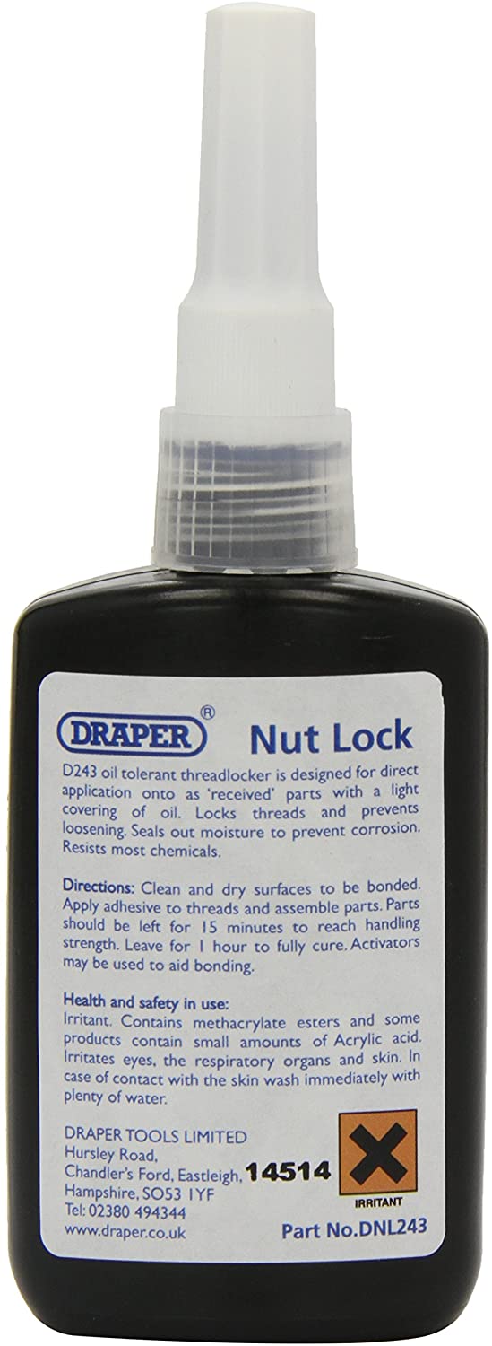 Draper 24660 D243 Nut Lock Components Adhesive, 50ml, Blue - Image 2
