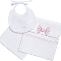 AGOFIL Baby Girls Set Holder, bib and Towel Wipe, White and Pink, One Size (Pack of 3)