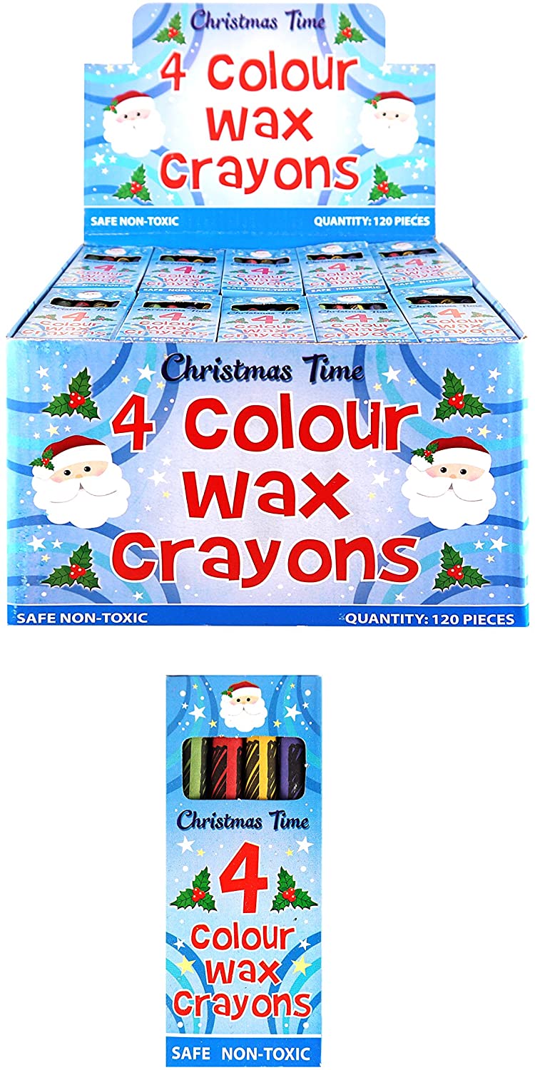 HENBRANDT 12 x Mini Christmas Kids Crayons 4pc Children’s Stocking Fillers Loot Bag Xmas Party Favours Christmas Eve Box Arts and Crafts Colouring Crayons for Boys and Girls