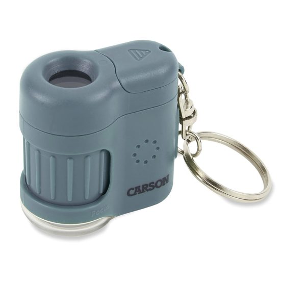 Carson MM-280B MicroMini LED Lighted 20x Pocket Microscope with Built-In UV Ligh tand LED Flashlight - Blue - Image 2