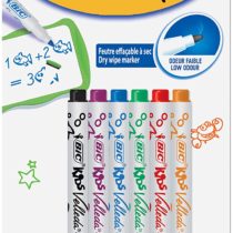 BIC Kids Mini Velleda, Whiteboard Markers Fine Bullet Dry Wipe Markers, Ideal for School or Home, Assorted Colours, Pack of 6