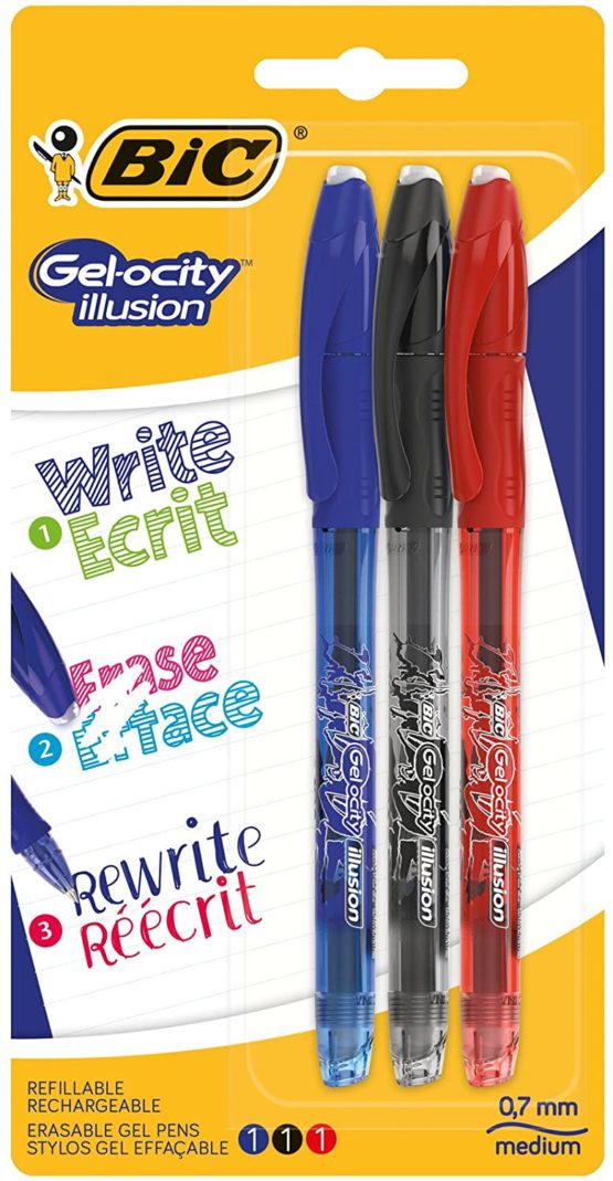 GELOCITY Illusion PENS, Blister of 3, Black, Blue & Red