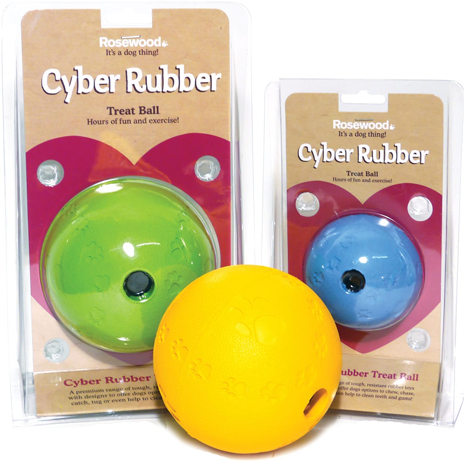Rosewood Cyber Rubber Treat Ball for Dogs, Tough, Interactive Dog Toy for Chewing Treat Time, and Play, Non-Toxic Rubber - Image 2