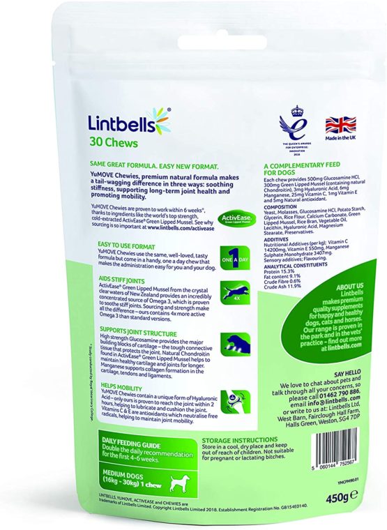 Lintbells | YuMOVE ONE-A-DAY Medium Chewies For Dogs | Hip and Joint Supplement for Stiff Dogs | 30 Chews - 1 Month supply - Image 2