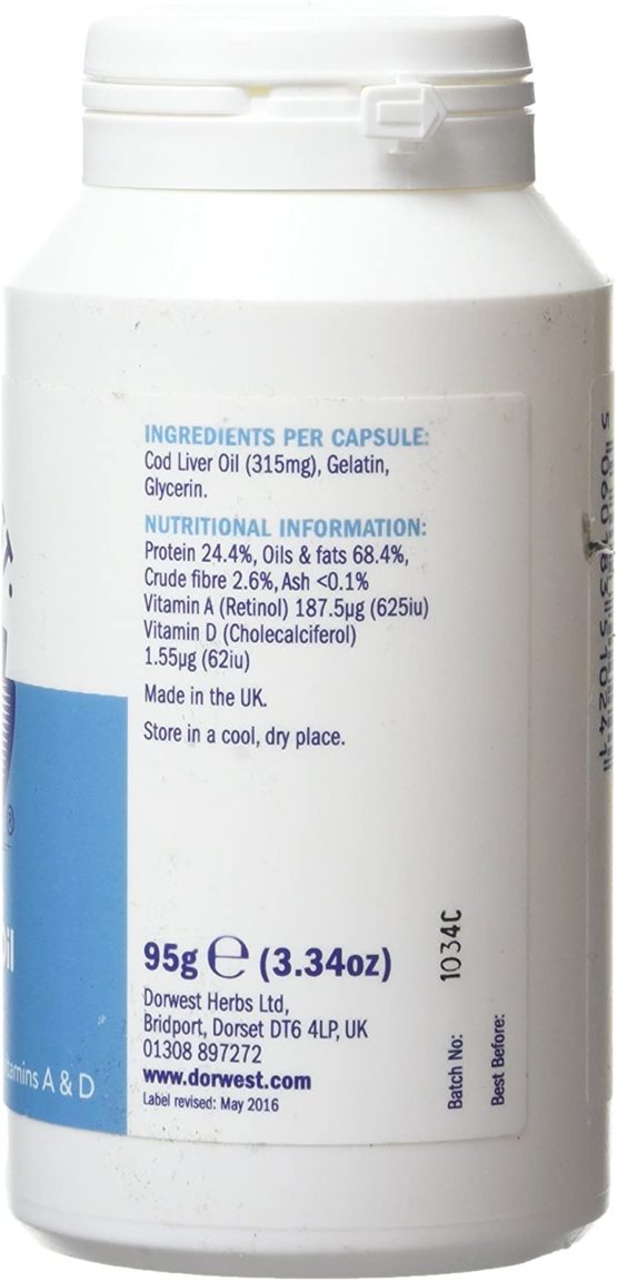 DORWEST HERBS Cod Liver Oil Capsules for Dogs and Cats 200 Capsules - Image 3