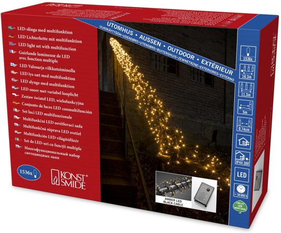 Konstsmide 3865-200 Micro Led Cluster Light Set / Outdoor And Indoor (Ip44) / 36V Transformer / With 8 Functions, Control Unit With Memory Function / 1536 Ice White Diodes / Black Cable