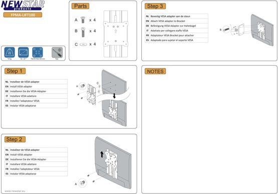 Newstar FPMA-LIFT100 Mount Adapter to allow monitor screen height adjustment (1-15cm) - Silver - Image 4