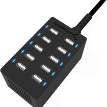 Sabrent 60 Watt (12 Amp) 10-Port Family-Sized Desktop USB Rapid Charger. Smart USB Ports with Auto Detect Technology [Black] (AX-TPCS)