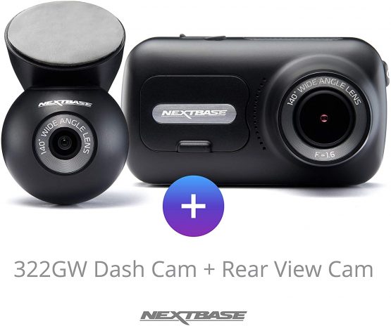 Nextbase 322GW Dash Cam Front and Rear Camera- Full 1080p/60fps HD In Car Camera- WiFi Bluetooth GPS- SOS Emergency Response, Intelligent Parking Mode, G-Sensor- 280° / 360 Dual 6 Lane Wide Recording