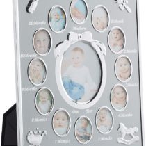 Relaxdays Nursery Picture Frame for 13, Month Aluminium Photo Calendar, 29 x 24 cm, Display Collage, Silver, 29 x 24 x 0.85 cm