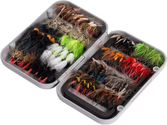 Bassdash Fly Fishing Lures Kit with Box Nymph Beadhead Wet Fishing Dry Flies for Trout Bass Salmon