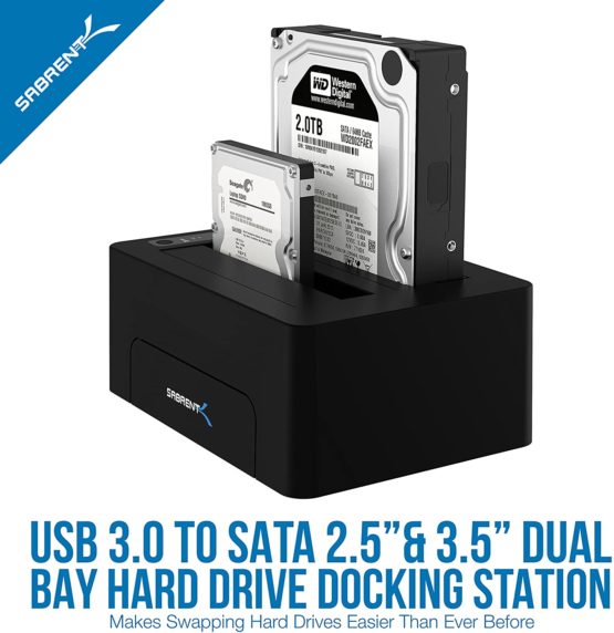 Sabrent USB 3.0 to SATA Dual Bay External Hard Drive Docking Station for 2.5 or 3.5in HDD, SSD with Hard Drive Duplicator/Cloner Function [10TB Support] (EC-DSK2) - Image 2