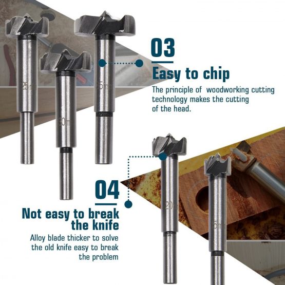 Forstner Drill Bits - Malayas 5pcs 15-35mm Carbide Steel Woodworking Hinge Boring Hole Saw Drill Bit Set for Wood Plastic Plywood - Image 4