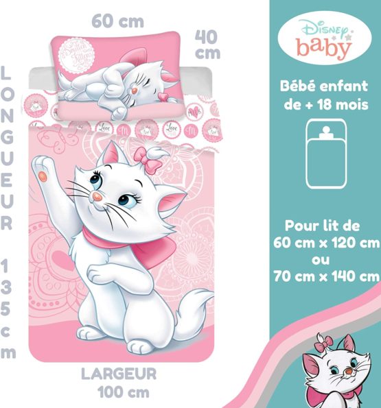 Marie Aristocats Baby Bedding Set 100% Cotton Duvet Cover 100 x 135 cm + Pillowcase 40 x 60 cm - Image 2