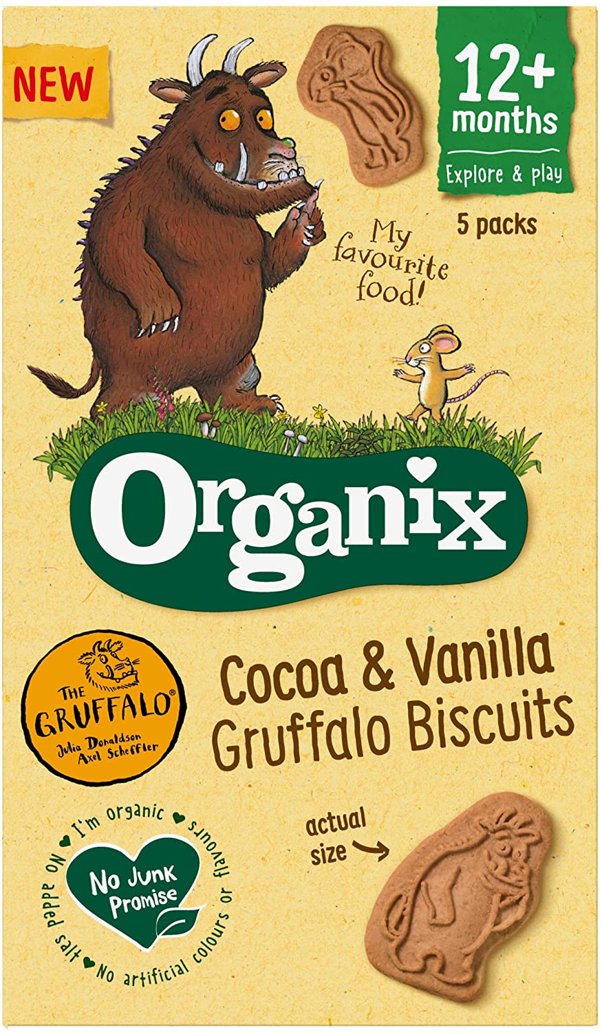 Organix Cocoa & Vanilla Gruffalo Biscuits, Organic Toddler Snacks, 12+ Months, Multipack, 5 x 20 g Bags Per Box (3 Boxes Total) - Image 3