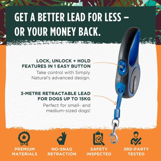 Dog Leash by Simply Natural – 3-Metre Retractable Dog Lead Extendable for Dogs up to 15kg with 1 Touch Lock and Release for Stronger Dog Leads Retractable - Image 2