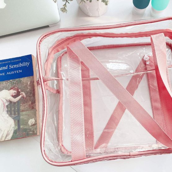 FIYUK Clear Tote Bag Transparent Cosmetic Makeup Toiletry Bag Lightweight Waterproof Organizer Large Storage (Pink) - Image 4