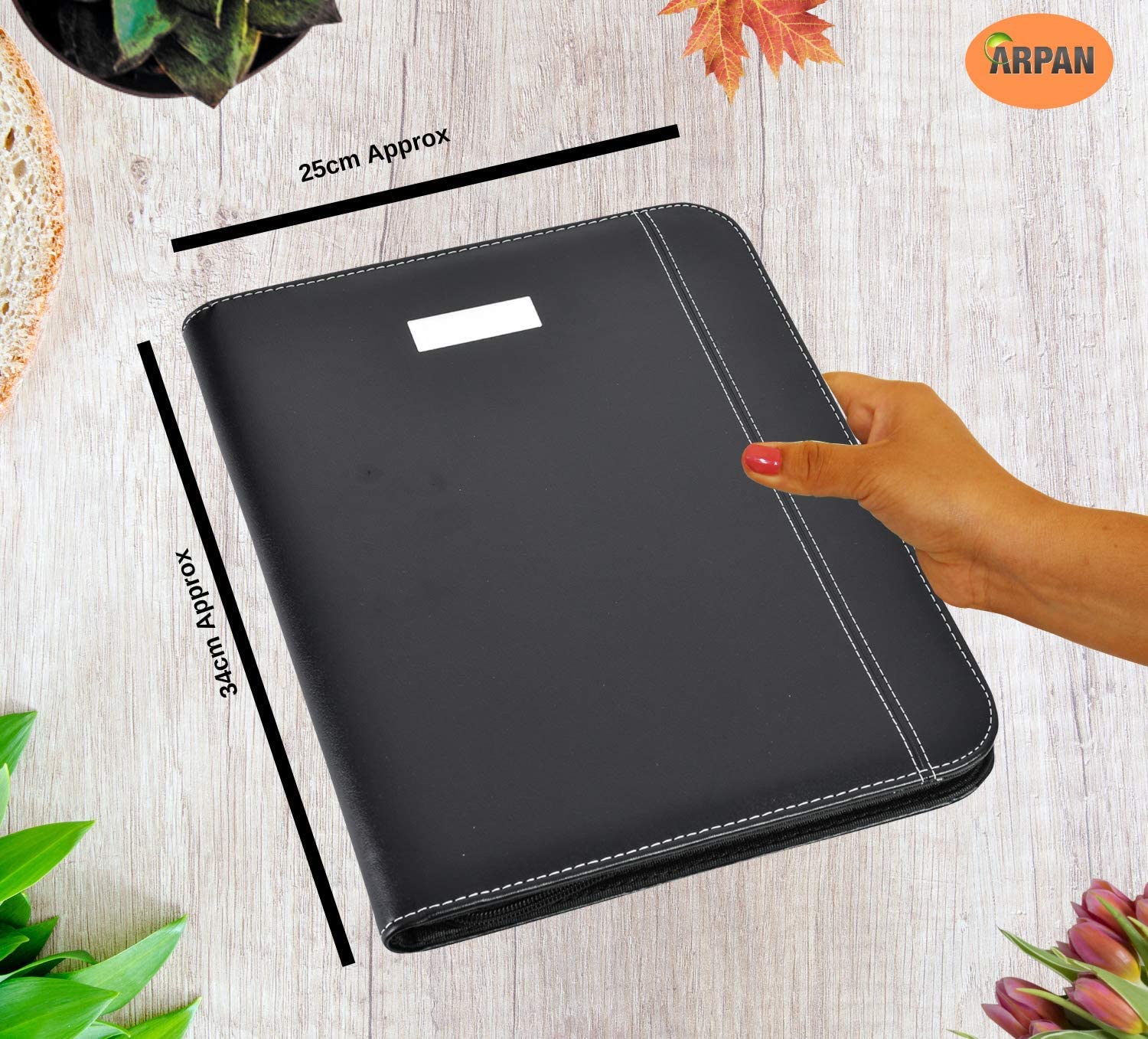 Arpan Black Leather Look A4 Zipped Conference Folder with Calculator & Pad/Executive Portfolio - Image 2