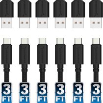 Sabrent [6-Pack] 22AWG Premium 3ft USB-C to USB A 2.0 Sync and Charge Cables [Black] (CB-C6X3)