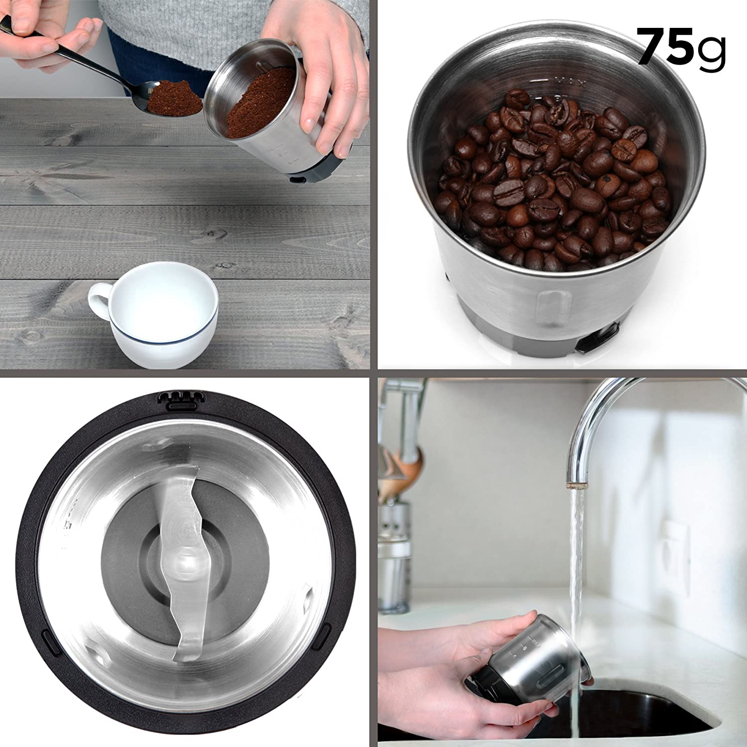 Duronic Electric Coffee Grinder CG250, Spice Grinder Machine, Stainless Steel Blades Grinders - Image 3
