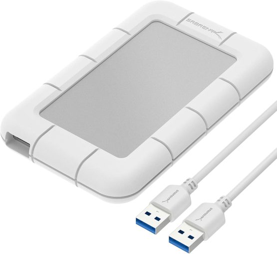 Sabrent USB 3.0 to SSD / 2.5-Inch SATA External Shockproof Aluminum Hard Drive Enclosure [Support UASP SATA III] White/Silver (EC-UM3W)