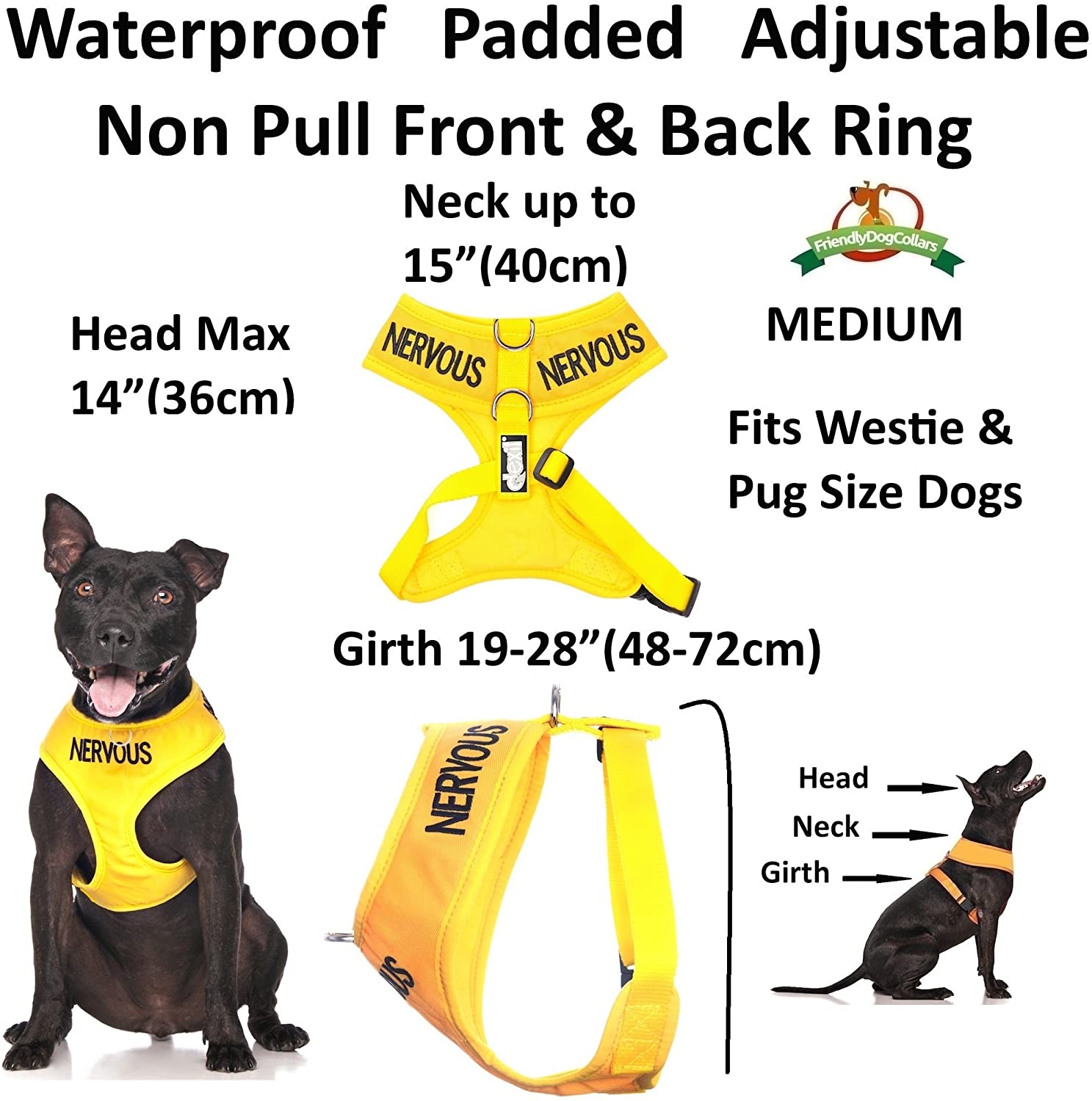 Dexil NERVOUS (Give Me Space) Yellow Colour Coded Non-Pull Front and Back D Ring Padded and Waterproof Vest Dog Harness PREVENTS Accidents By Warning Others Of Your Dog In Advance (M) - Image 2