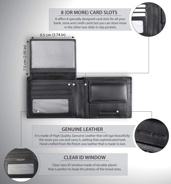 Koruma Mens Premium Genuine Leather Bifold Wallet Smart Credit Card Blocker and Coin Pocket with RFID & 100% NFC Protected – Black 3-in-1 Wallet - Image 4