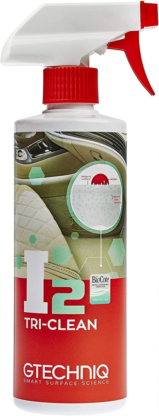 Gtechniq I2 Tri-Clean 500ml - Cleans and Protects Vehicle Upholstery from Spills, Dirt, Mess - Absorbs Odour, Kills 99.9% Bacteria, pH Neutral Cleaner - Lab Tested, Added Anti Microbial Technology