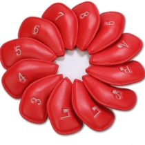 12x Red Golf Club Headcover Thick Synthetic Leather Iron Head Covers 3-Lw Compatible with Titleist Taylormade Ping Cobra And Other Brands