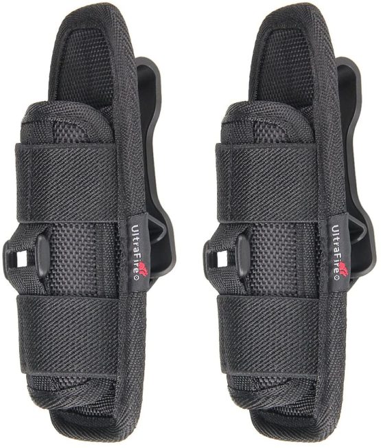 ULTRAFIRE 402 Flashlight Holster For LED Tactical Torch, Duty Belt Flashlight Holder Nylon Cover Pouch Case Bag with 360 Degrees Rotatable Clip, Long Type, New Version(2 Pack)