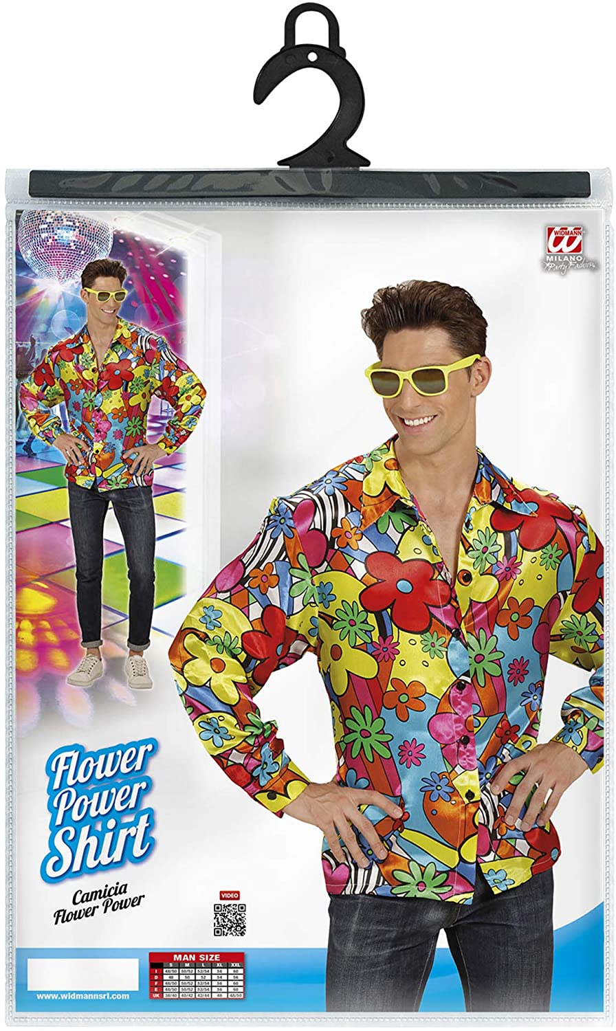 Flower Power Shirt Costume Medium for 60s 70s Hippy Fancy Dress, Multicoloured - Image 2