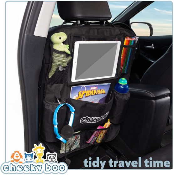 CheekyBoo - Child's Large Car Backseat Organiser with 10.1" Touch Screen iPad/Tablet Holder for Kids and Toddlers. Black Car Storage and Seat Protector. Fits All Cars - Image 3