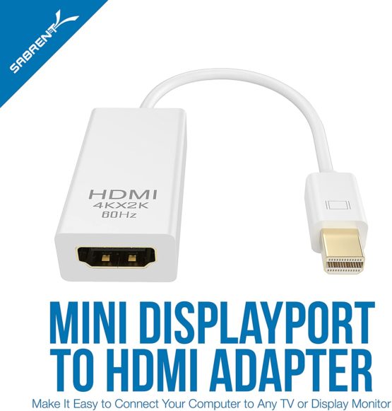 Sabrent Mini DisplayPort (Thunderbolt) to HDMI Adapter [4K Support Gold Plated] (DA-MDHA) - Image 2