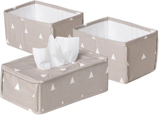 roba Care Organiser Set 'Indian Bear', 3-Piece Storage Box Set, 2 Boxes for Nappies and Changing Accessories, 1 Decorative Box for Wipes, Baby Room Decoration Taupe / White