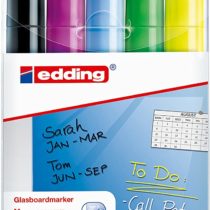 edding 90 Glassboard Marker Set - Multi-Coloured - 5 Glass Pens - Round Nib 2-3 mm - Washable Window Marker Pens - for Writing and Marking on Glass Surfaces -Windows, Glassboards - Dry-Wipeable