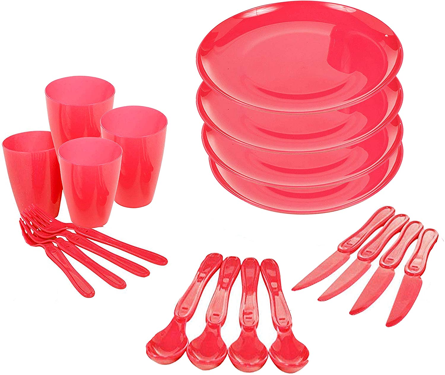 GEEZY 21 Piece Plastic Picnic Set, Reusable Camping Dinner Set for 4 with Plates, Cups, Cutlery & Storage Box - Image 3