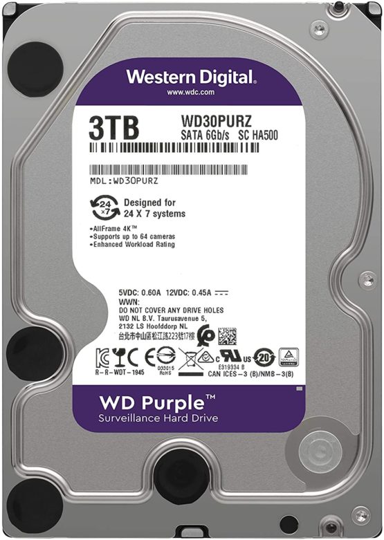Western Digital Purple 3TB Surveillance 3.5 Inch SATA 6 Gb/s Hard Disk Drive with Allframe 4K Technology - 180TB/yr, 64MB Cache, 5400rpm - WD30PURZ - Image 3