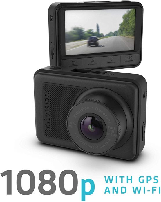 Kitvision Observer Dashcam 1080p Wi-Fi and GPS - Full HD Dashboard Car Camera/Dash Cam with 2.45 Inch Screen, 170° Ultra-Wide Angle, G Sensor Collision Detection, Motion Detect, Parking Mode - Black